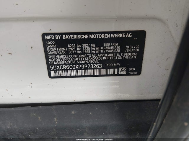 45138473 :رقم المزاد ، 5UXCR6C0XP9P23263 vin ، 2023 Bmw X5 Xdrive40i مزاد بيع