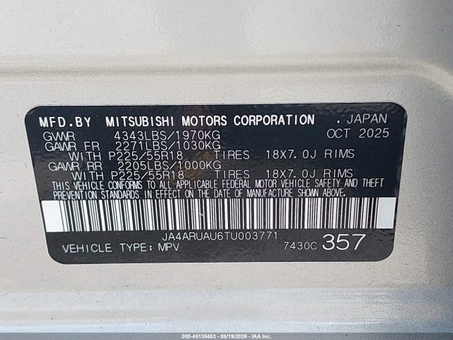 Продаж на аукціоні авто 2026 Mitsubishi Outlander Sport 2.0 Es/2.0 Le/2.0 Ralliart/2.0 S/2.0 Se/2.0 Trail Edition, vin: JA4ARUAU6TU003771, номер лоту: 45138483