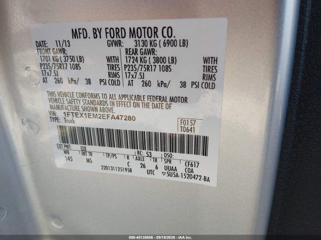 45138506 :رقم المزاد ، 1FTEX1EM2EFA47280 vin ، 2014 Ford F-150 Xlt مزاد بيع