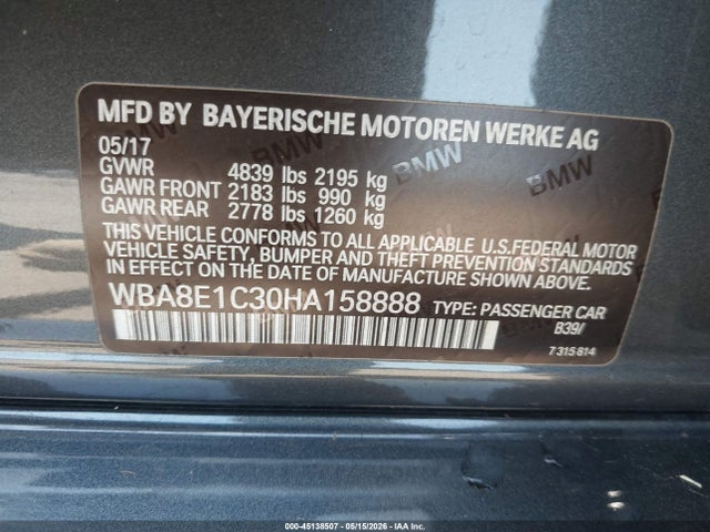 Продаж на аукціоні авто 2017 Bmw 330e Iperformance, vin: WBA8E1C30HA158888, номер лоту: 45138507