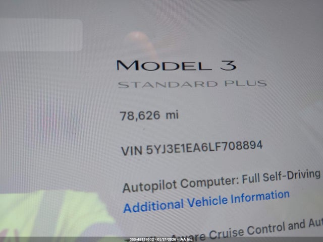 Продаж на аукціоні авто 2020 Tesla Model 3 Standard Range Plus Rear-wheel Drive/standard Range Rear-wheel Drive, vin: 5YJ3E1EA6LF708894, номер лоту: 45138532