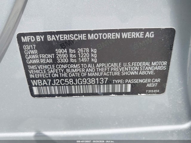 Продаж на аукціоні авто 2018 Bmw 740e Xdrive Iperformance, vin: WBA7J2C58JG938137, номер лоту: 45138557