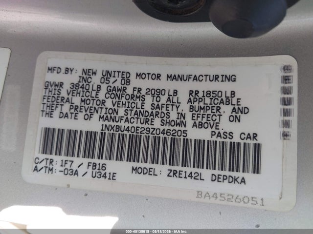 Aukcja sprzedaży 2009 Toyota Corolla Le, vin: 1NXBU40E29Z046205, numer aukcji: 45138619