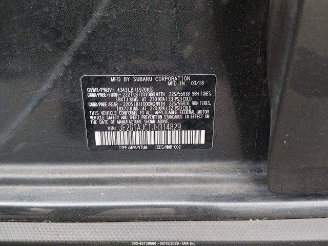 2018 Subaru Crosstrek 2.0i Limited მანქანა იყიდება აუქციონზე, vin: JF2GTAJC1JH314829, აუქციონის ნომერი: 45138660