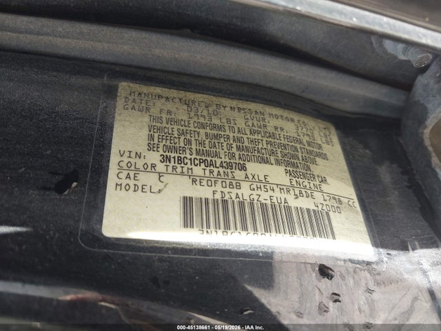Aukcja sprzedaży 2010 Nissan Versa 1.8sl, vin: 3N1BC1CP0AL439706, numer aukcji: 45138661