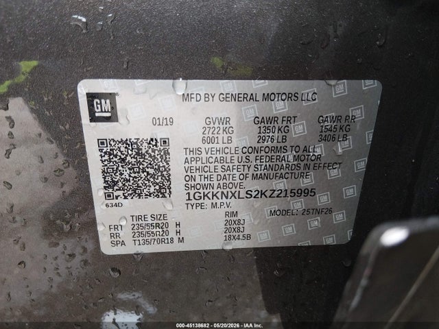 Aukcja sprzedaży 2019 Gmc Acadia Denali, vin: 1GKKNXLS2KZ215995, numer aukcji: 45138682