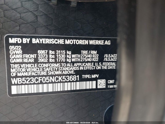 BMW Ix Xdrive50 2022 WB523CF05NCK53681 Image 9