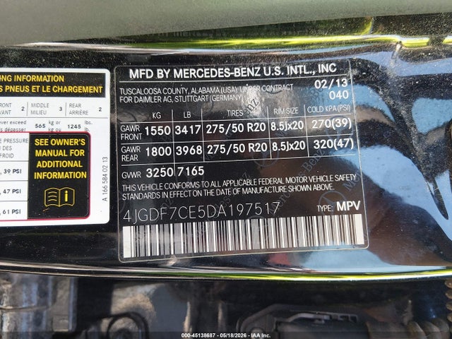 Продаж на аукціоні авто 2013 Mercedes-benz Gl 450 4matic, vin: 4JGDF7CE5DA197517, номер лоту: 45138687