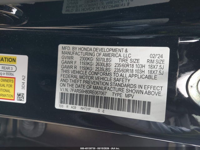 Продажа на аукционе авто 2024 Honda Cr-v Hybrid Sport-l, vin: 7FARS6H80RE067067, номер лота: 45138730