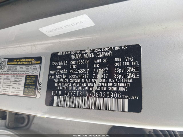 Продажа на аукционе авто 2013 Hyundai Santa Fe Sport, vin: 5XYZT3LB7DG020906, номер лота: 45138789