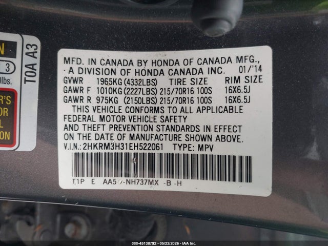 2HKRM3H31EH522061 Honda CR-V LX
