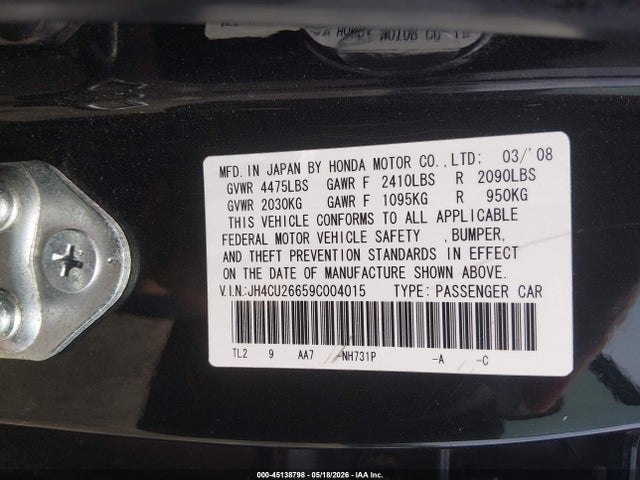 Aukcja sprzedaży 2009 Acura Tsx, vin: JH4CU26659C004015, numer aukcji: 45138798