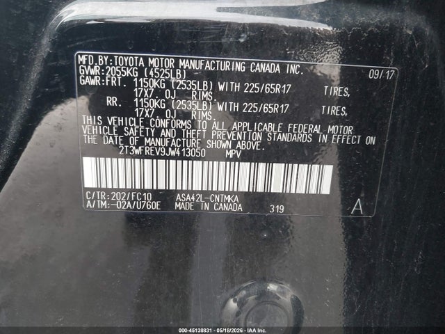 Aukcja sprzedaży 2018 Toyota Rav4 Xle, vin: 2T3WFREV9JW413050, numer aukcji: 45138831
