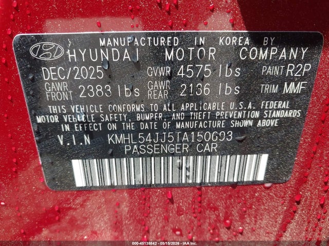 Продажа на аукционе авто 2026 Hyundai Sonata Hybrid Limited, vin: KMHL54JJ5TA150693, номер лота: 45138842