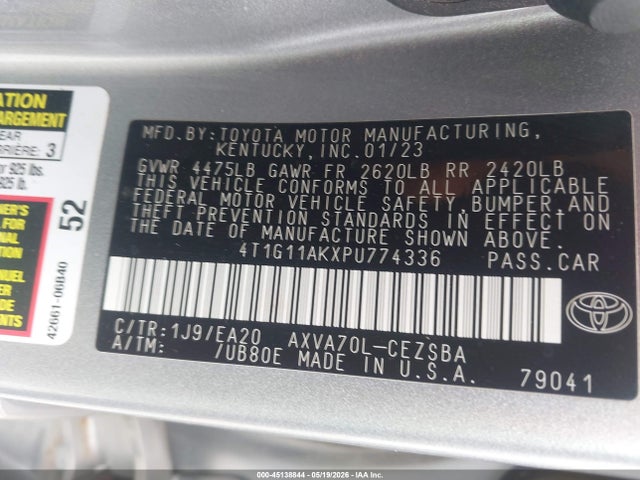 Aukcja sprzedaży 2023 Toyota Camry Se, vin: 4T1G11AKXPU774336, numer aukcji: 45138844