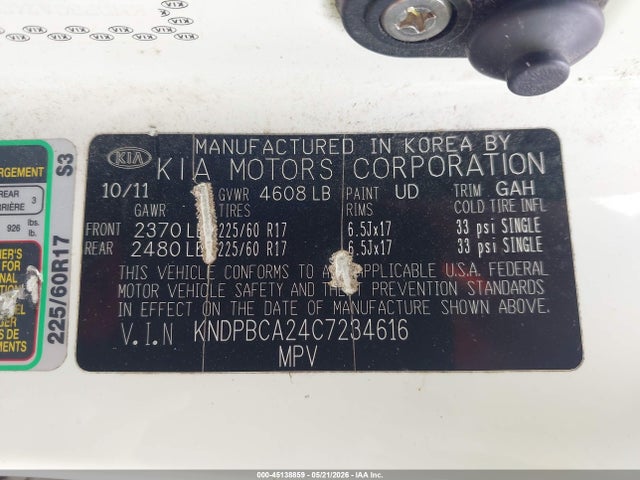 Продаж на аукціоні авто 2012 Kia Sportage Lx, vin: KNDPBCA24C7234616, номер лоту: 45138859