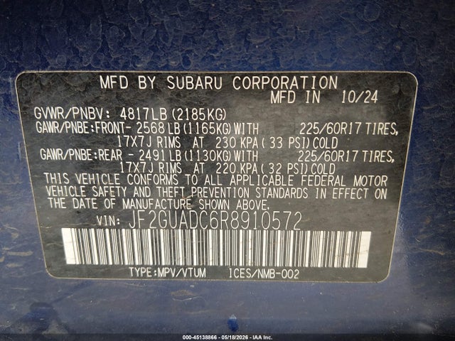 Продажа на аукционе авто 2024 Subaru Crosstrek Premium, vin: JF2GUADC6R8910572, номер лота: 45138866