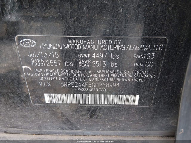 Hyundai SONATA SE 2016 5NPE24AF6GH268994 Image 9