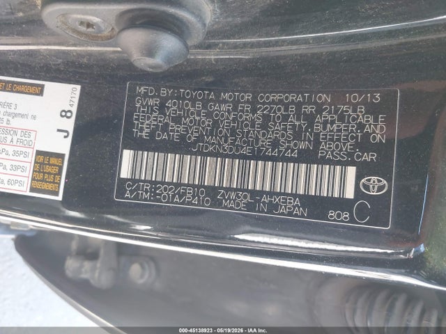 Продаж на аукціоні авто 2014 Toyota Prius Two, vin: JTDKN3DU4E1744744, номер лоту: 45138923