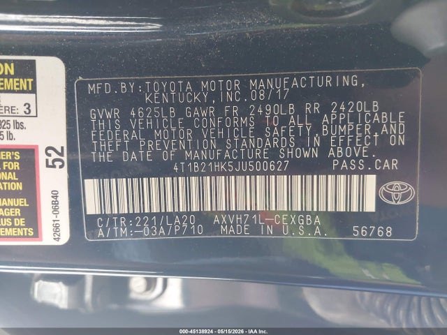 4T1B21HK5JU500627 Toyota Camry Hybrid Xle