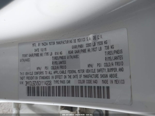 Aukcja sprzedaży 2016 Scion Ia, vin: 3MYDLBZV5GY114208, numer aukcji: 45138935