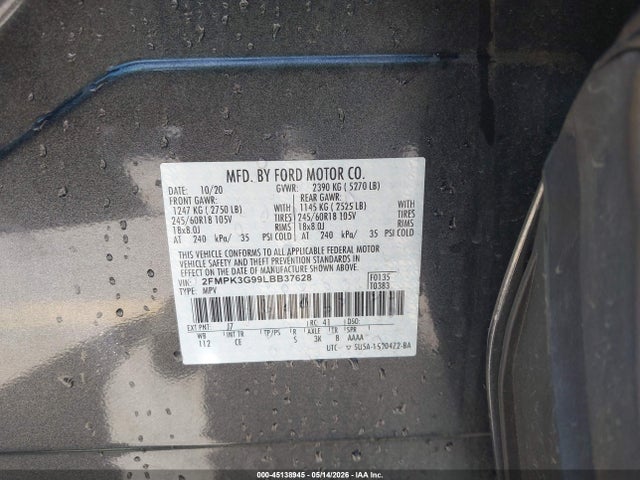 Продаж на аукціоні авто 2020 Ford Edge Se, vin: 2FMPK3G99LBB37628, номер лоту: 45138945