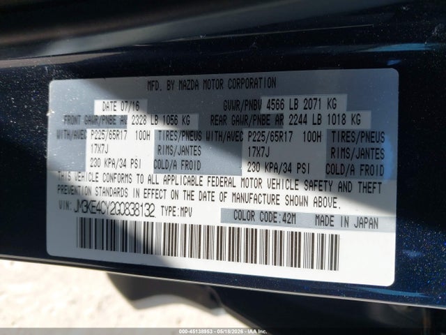 Aukcja sprzedaży 2016 Mazda Cx-5 Touring, vin: JM3KE4CY2G0838132, numer aukcji: 45138953