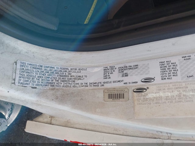 45138973 :رقم المزاد ، 2FZACGCS75AU23187 vin ، 2005 Sterling Truck Acterra مزاد بيع