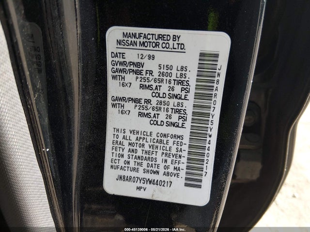 Aukcja sprzedaży 2000 Nissan Pathfinder Le/se/xe, vin: JN8AR07Y5YW440217, numer aukcji: 45139006