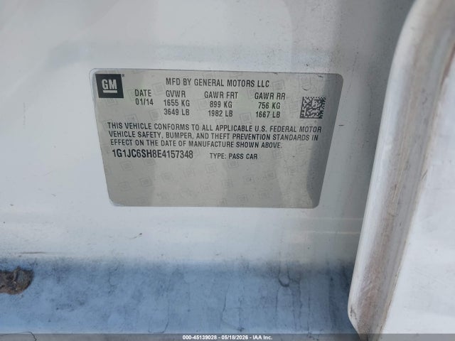 Продажа на аукционе авто 2014 Chevrolet Sonic Lt Auto, vin: 1G1JC6SH8E4157348, номер лота: 45139028