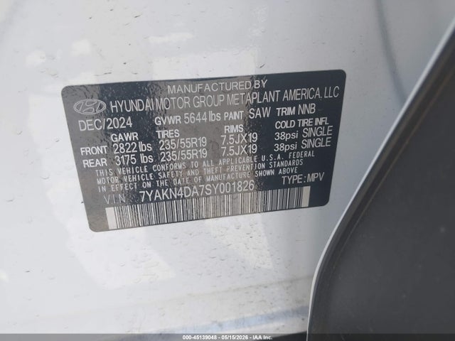 2025 Hyundai Ioniq 5 Sel მანქანა იყიდება აუქციონზე, vin: 7YAKN4DA7SY001826, აუქციონის ნომერი: 45139048