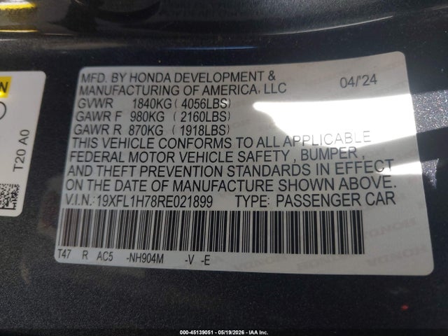 Honda Civic Ex-l 2024 19XFL1H78RE021899 Image 9
