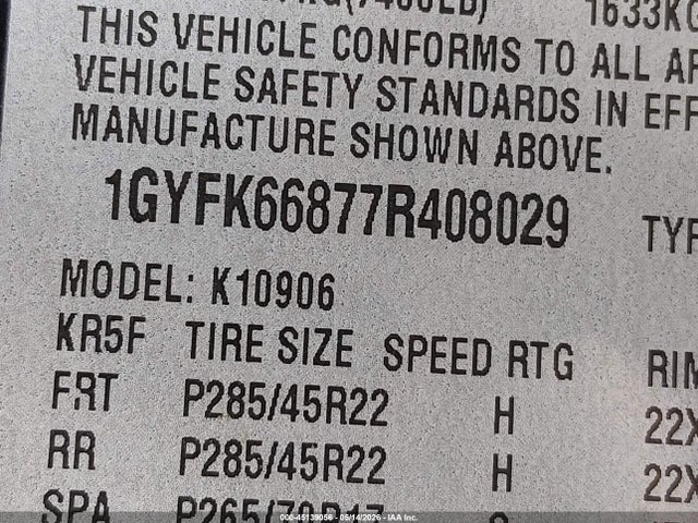 45139056 :رقم المزاد ، 1GYFK66877R408029 vin ، 2007 Cadillac Escalade Esv Standard مزاد بيع