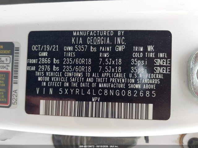 KIA SORENTO S 2022 5XYRL4LC8NG082685 Image 9