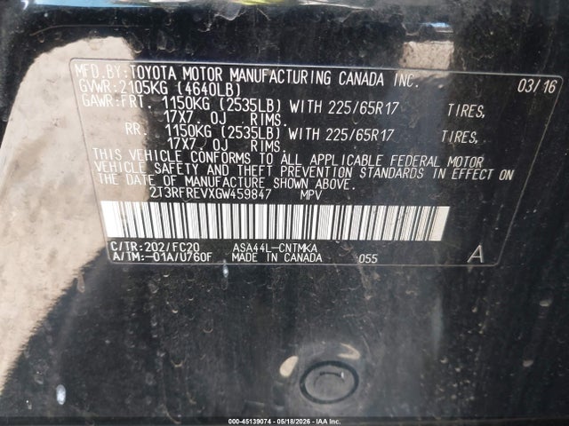 Toyota Rav4 Xle 2016 2T3RFREVXGW459847 Image 9
