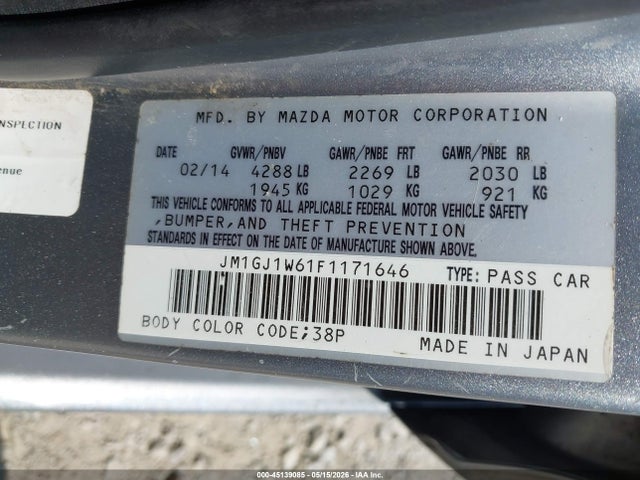 45139085 :رقم المزاد ، JM1GJ1W61F1171646 vin ، 2015 Mazda Mazda6 I Grand Touring مزاد بيع