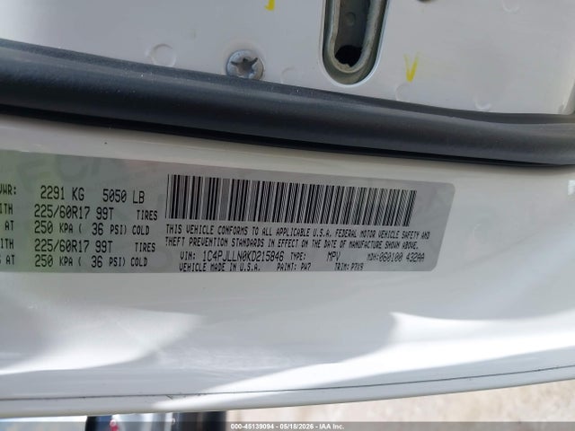 2019 Jeep Cherokee Latitude Plus Fwd მანქანა იყიდება აუქციონზე, vin: 1C4PJLLN0KD215846, აუქციონის ნომერი: 45139094