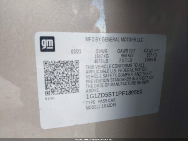 Auction sale of the 2023 Chevrolet Malibu Fwd 1lt, vin: 1G1ZD5ST1PF189550, lot number: 45139162