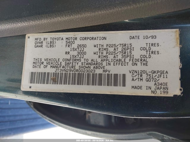 1994 Toyota 4runner Vn29 Sr5 მანქანა იყიდება აუქციონზე, vin: JT3VN29V0R0023023, აუქციონის ნომერი: 45139180