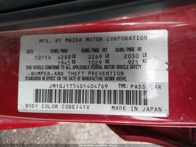 JM1GJ1T54G1404769 Mazda Mazda6 I Touring