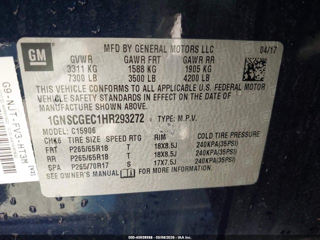 Aukcja sprzedaży 2017 Chevrolet Suburban Ls, vin: 1GNSCGEC1HR293272, numer aukcji: 45139194