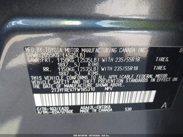 2T3YFREV7FW185310 Toyota Rav4 Limited