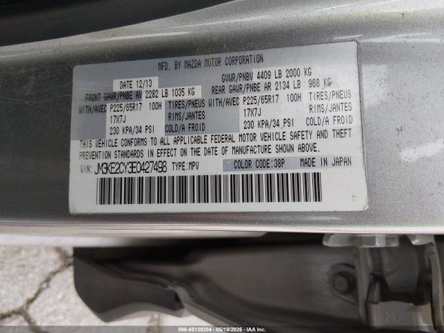 45139204 :رقم المزاد ، JM3KE2CY3E0427498 vin ، 2014 Mazda Cx-5 Touring مزاد بيع