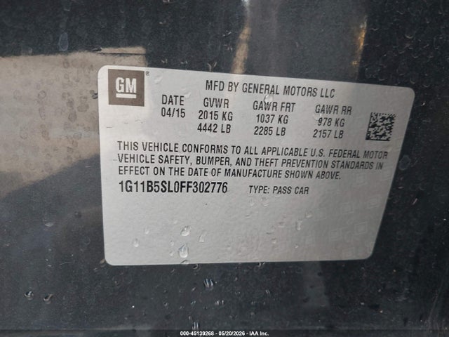 Chevrolet MALIBU LS 2015 1G11B5SL0FF302776 Image 9