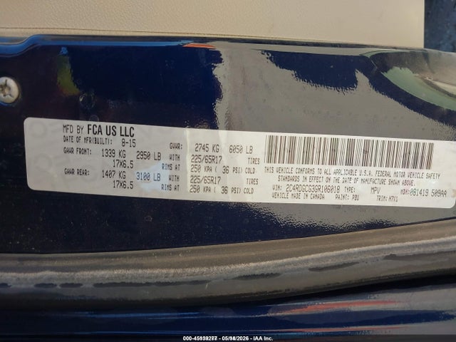 Aukcja sprzedaży 2016 Dodge Grand Caravan Sxt, vin: 2C4RDGCG3GR106018, numer aukcji: 45139277