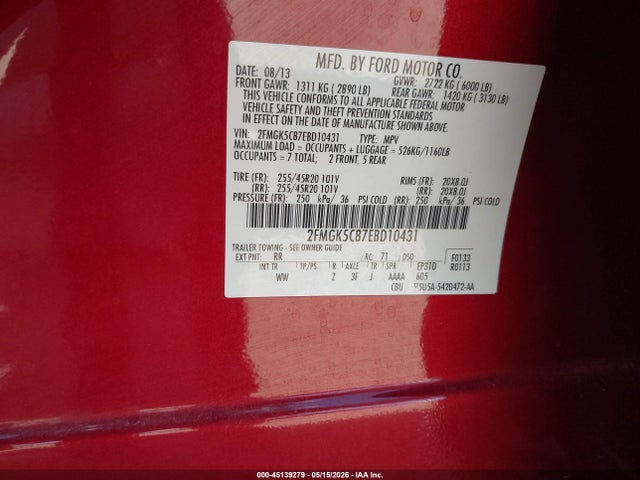 Ford FLEX SEL 2014 2FMGK5C87EBD10431 Image 9