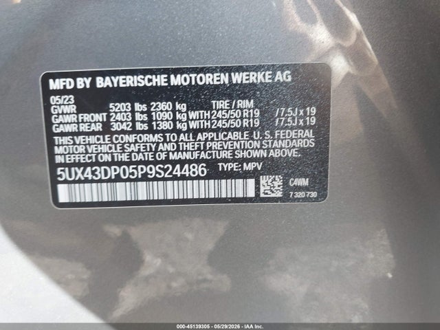 2023 Bmw X3 Sdrive30i მანქანა იყიდება აუქციონზე, vin: 5UX43DP05P9S24486, აუქციონის ნომერი: 45139305