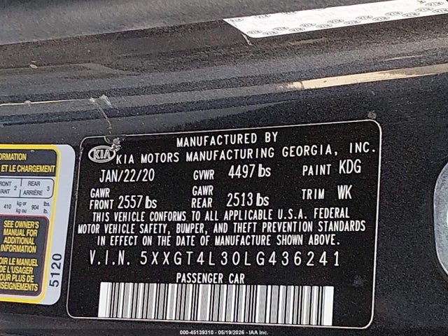 KIA Optima Lx 2020 5XXGT4L30LG436241 Image 9
