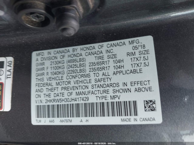 2HKRW5H30JH417429 Honda CR-V LX