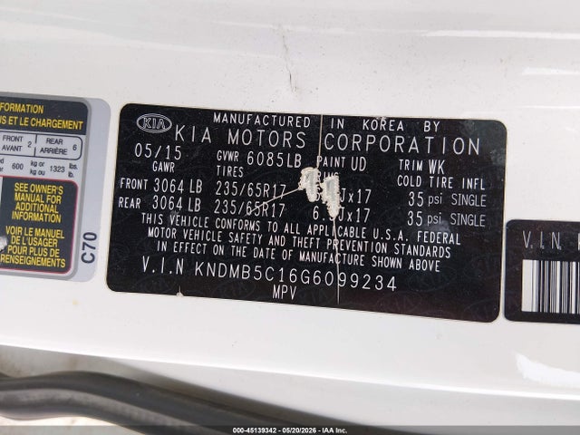 KIA SEDONA LX 2016 KNDMB5C16G6099234 Image 9
